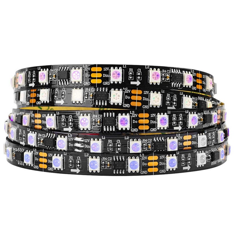 BTF-LIGHTING WS2811 IC=RGB+IC Addressable Dream Color LED Strip 16.4FT 60LEDs/m 20Pixels/m Non-Waterproof Black PCB Flexible DC12V Chasing Effect for Indoor Home Decor(No Adapter or Controller) - Image 1